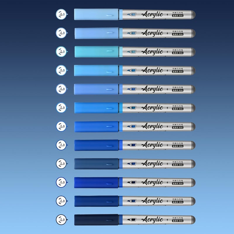 ZZWUAPT Blue Acrylic Paint Pens,12 Color Paint Pen Markers,Brush Tip Paint Pens for Rock Painting Wood Glass Ceramic Canvas Stone DIY Crafts Making Art Supplies - Image 3